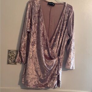 Elegant Pink Wrap Blouse 3/4 Sleeve